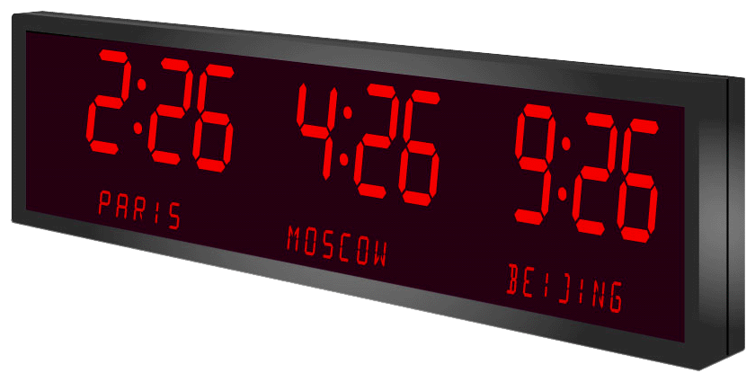 3 Zone LED Wall Clock 4 inch 4 digits with Date and Text