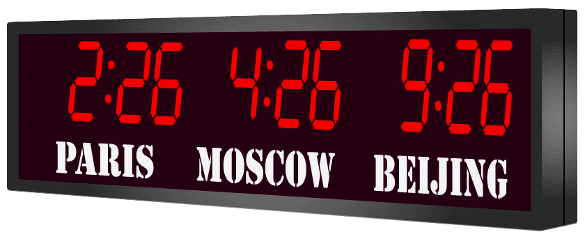 3 Zone LED Wall Clock 4 inch 4 digits with Vinyl Text